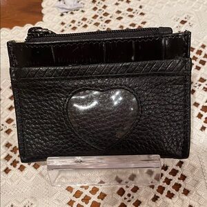 Brighten thin Black Leather Heart Cardholder